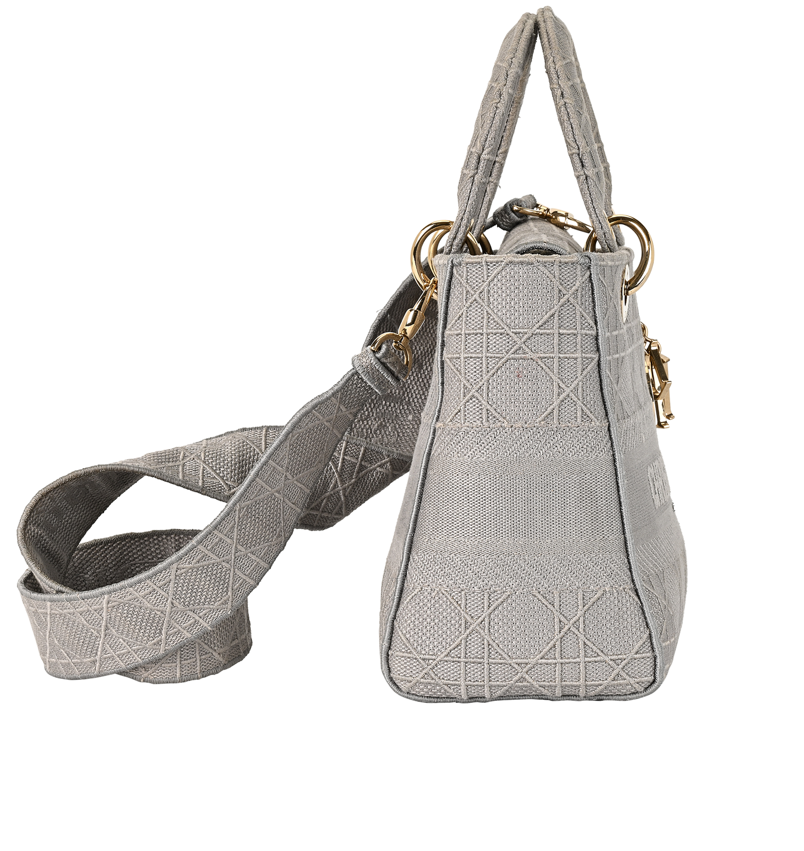 Medium D-Lite Lady Dior, &pound;2,100, Handbags, Grey, Canvas, Side view